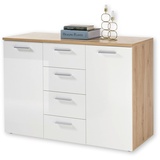 HBZ Kommode »Pablo Weiß - Modernes Sideboard mit 2 Türen, 4 Schubkästen, 2 Einlegeböden verstellbar, weiß