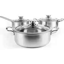 Edelstahl Topf-Set 6-tlg. Kochtopf + Stielkasserolle + Fleischtopf + Bratentopf
