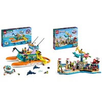 LEGO 41737 Friends Strand-Erlebnispark & 41734 Friends Seerettungsboot Tierrettungs-Spielzeug Set mit Delfin-Tier-Figuren und U-Boot