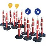 Kettenpfosten-Set, 12 Kettenständer, 22 m Kette, 2x Solar-Blinklampe mit Akku, 1x Leitschild"Links vorbeifahren", 1x Leitschild"Rechts vorbeifahren"