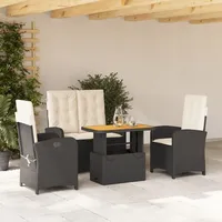 VidaXL 4-tlg. Garten-Essgruppe mit Kissen Schwarz Poly Rattan