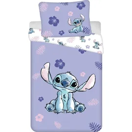Jerry Fabrics Wendebettwäsche Lilo und Stitch Blumen Lila 140 x 200 cm + 70 x 90 cm