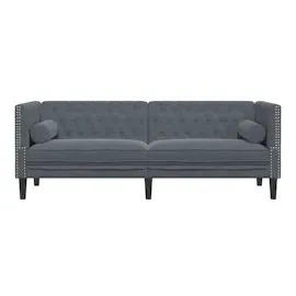 vidaXL Chesterfield-Sofa mit Nackenrollen 3-Sitzer Dunkelgrau Samt