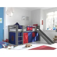 Spielbett Rutsche Textilset 90x200 Kinderbett Lattenrost Hochbett grau rot blau
