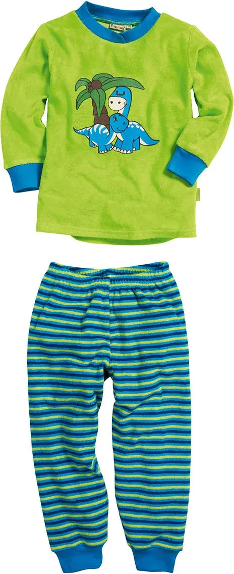 Playshoes Kinder Frottee Schlafanzug Dino grün 80 - grün;blau;grün