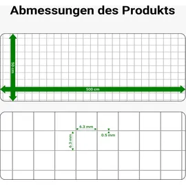 Wiltec Volierendraht 0,5 x 5 m, Hasendraht mit 6,3 mm Maschenweite sechseckig, Kaninchendraht Stahl verzinkt, wetterfester Hühnerdraht für Gehege