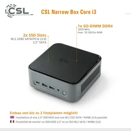 CSL Mini-PC Narrow Box Intel Core i3 Windows 11 schwarz