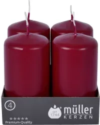 Müller Kerzen Stumpenkerze, weinrot 2400904847 , 1 Packung = 4 Stück, (Ø x H): 48 x 90 mm