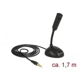 DeLock Kondensator Mikrofon Omnidirektional für Smartphone / Tablet mit Schwanenhals 3,5 mm 4 Pin Klinkenstecker + 3,5 mm Klinkenbuchse, 1,7m Kabellänge, ideal für Skypen, Chatten, Aufnahmen, 65872