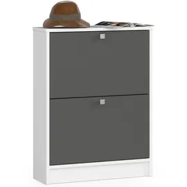 Akord Schuhschrank 60 x 80 x 20 cm 2 Schuhkipper Weiß/Grau