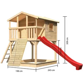 Karibu Stelzenhaus Benjamin Set Natur Holzrampe Rutsche 3 m Rot