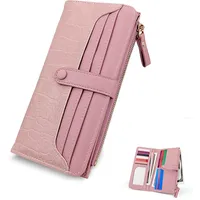 FuninCrea Geldbörse Damen Groß Geldbeutel Damen, Portemonnaie Damen Leder Portmonee Damen Falten Bauchtasche Damen Groß Lang Damen Geldbörse mit 11 Kartenfächern und ID-Kartenfenster (rosa)