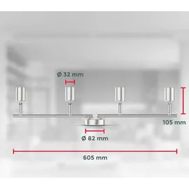 B.K.Licht Deckenstrahler, - 11,6W, 1040lm, LED, schwenkbar, inklusive 4x GU10, warmweiß, matt-nickel