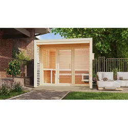 Karibu 38 mm Saunahaus Angelia 1-3 Saunaofen mit eingebauter Steuerung 9 kW naturbelassen Set