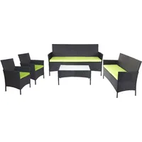 Mendler 3-2-1-1 Poly-Rattan Garten-Garnitur Halden, Lounge-Set Sitzgruppe Sofa anthrazit, Kissen grün - Schwarz