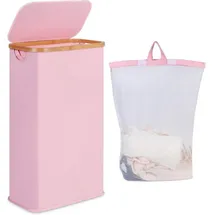luxuskollektion Wäschekorb Deckel Wäschesammler Bambus faltbar 75L mit Deckel Rosa