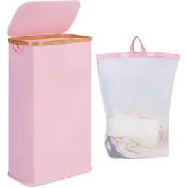 luxuskollektion Wäschekorb Deckel Wäschesammler Bambus faltbar 75L mit Deckel Rosa