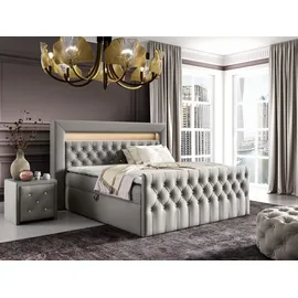 Fun Möbel Boxspringbett Schlafzimmerbett SEVRA Nr.1 140x200cm in Elisa Velvet Hellgrau