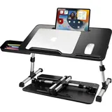 Höhenverstellbarer Betttisch mit Schublade und Tablet-Ständer, Schwarz - Schwarz
