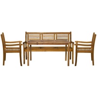 Möbilia 4-tlg. Garten-Sitzgruppe | 2 Armlehnstühle, 1 Bank | Akazie-Holz natur | 31020022 | Serie GARTEN