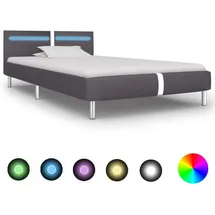 vidaXL Bettgestell mit LED Grau Kunstleder 90x200 cm