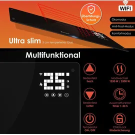 Kesser KESSER® Glaskonvektor Glasheizung Elektroheizkörper APP WiFi Funktion Inkl. Fernbedienung Elektroheizung Stand- oder Wand Heizung Heizkörper Touchscreen ? LCD-Display ? Timer 2500 Watt