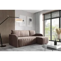LIKMA Ecksofa Otto L-Form 224 cm Braun Moderne Sofas & Couches - Velvet Sofa mit Schlaffunktion - Schlafsofa mit Bettkasten - Wohnlandschaft mit Bettzeugbehälter, Stoff: Jasmine 28