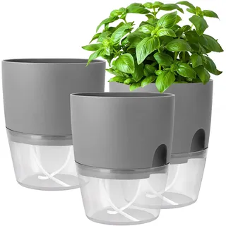 iDattel Kräutertopf Küche Set Fensterbank selbstbewässernd-3er Set Kräutergarten für die Küche,18.2X 11x 15.3 cm, für frische Küchenkräuter, Grau