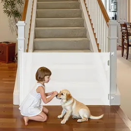 Vevor einziehbares Babygitter Hundegitter ausziehbar, Treppenschutzgitter mit Sicherheitsschloss, Schutzgitter aus Netzgewebe für Treppen Flure drinnen/draußen