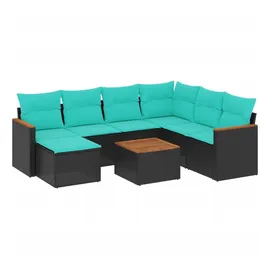 vidaXL Gartensofa-Set mit Kissen, schwarzes Polyrattan