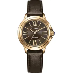 Solaruhr CITIZEN "Citizen L", braun, Armbanduhren, Damen, Armbanduhr, Damenuhr, Lederarmband, analog, Batterie-Entladungsanzeige