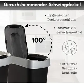 livinja 1er Set Kunststoff Mülleimer mit Schwingdeckel Abfalleimer 50L schwarz/silber - Schwarz