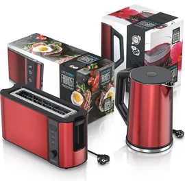 Arendo Frühstücksset, Wasserkocher ELEGANT 1,5L, 2 Scheiben Toaster Langschlitz, Rot