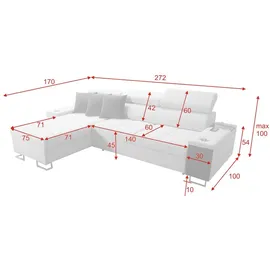kaiser möbel Bequemes Ecksofa mit Schlaffunktion MORENA I MINI Kunstleder/Sawana Weiß/Graphit Rechts