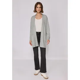 street one studio STREET ONE STUDIO, Damen, Gr. 46, erdgrau meliert, Feinstrick, 30% Polyester, 27% Polyacryl, 23% Polyamid, 20% Viskose, unifarben, regular fit lang, ohne Ausschnitt, Bündchen, Strickjacken Longstrickjacke, aus softem Materialmix