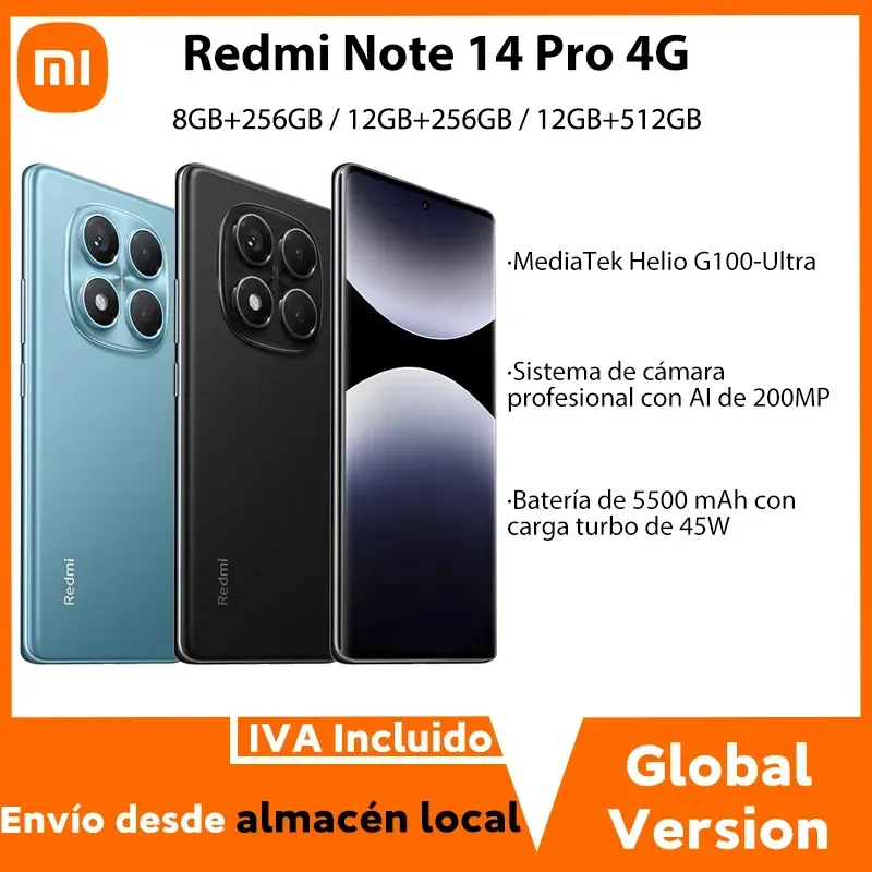 Global Version Redmi Note 14 Pro 4G Smartphone Handy 200MP Kamera 5500mAh 45W Charge MediaTek Helio G100-Ultra 120Hz Xiaomi Cellphone