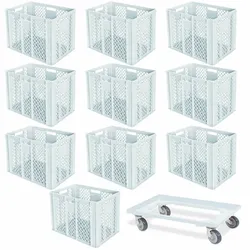 BRB 10 Euroboxen, 600x400x410 mm, lebensmittelecht, weiß + Transportroller