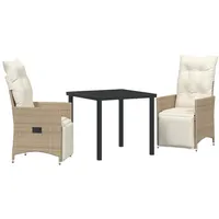 VidaXL 3-teiliges Garten-Dining-Set mit Kissen in Beige aus Poly-Rattan