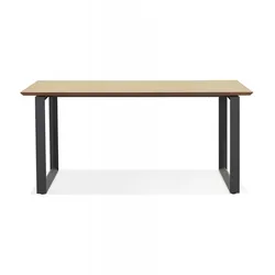 Großer Holz Metall Schreibtisch  Chef Büro Arbeitsplatz mit Naturholzplatte  Gerader Schreibtisch mit Metallsockel  Kadima Design