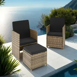 Tectake tectake® Rattan Sitzgruppe, Palermo für 2 bis 4 Personen, UV-beständig, inklusive Flaschenöffner, zusammenschiebbar