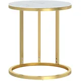 vidaXL Beistelltisch Golden und Weiße Marmor-Optik 45 cm Hartglas