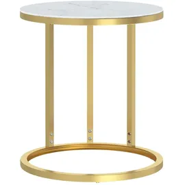 vidaXL Beistelltisch Golden und Weiße Marmor-Optik 45 cm Hartglas