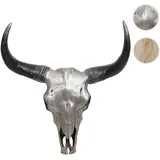 Mendler Deko Schädel 45cm HWC-T454, Polyresin Stier Bulle Longhorn Kopf Trophäe, In-/Outdoor ~ silberfarben