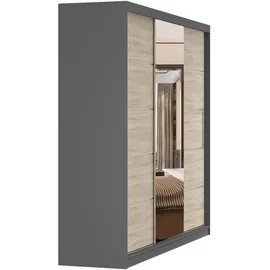 fabryka mebli idźczak Schwebetürenschrank Astra, 233 cm, Grau/Sonoma, mit Spiegel - Grau