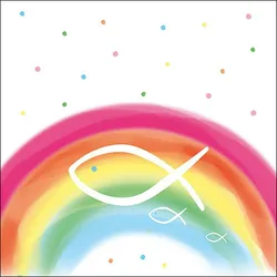 Ambiente 20 Servietten Papier 33x33cm 3-lagig - hochwertige Einweg Papierservietten Fischsymbol Regenbogen Motiv Tischdeko Religion Kommunion Firmung Taufe