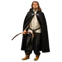 Leonardo Carbone® Unisex Mittelalter Wollumhang mit Wolfsschließe Tjark - Mittelalter Kleidung Damen & Herren, Cape Männer, Hobbit Kostüm, LARP, Wikinger, Cosplay Herren, Halloween, Karneval Schwarz