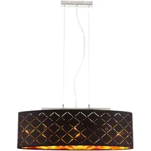 ETC Shop Deckenleuchte hängend schwarz gold Esszimmerlampe Hängelampe Esstisch, 3 Flammig orientalisch, Metall Textil, 3x LED 7W 806Lm 2700K, LxBxH 65x25x140 cm