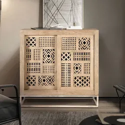 Kommode Holzkommode mit Ornament Muster und Schiebetüren