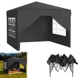 Froadp Pavillon 3x3 m Faltpavillon Wasserdicht Stabil Winterfest Partyzelt Höhenverstellbar Gartenpavillon mit Einhand-Teleskop-Mechanismus für Camping Party (Anthrazit, mit Seitenwänden)