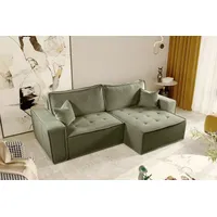 Fun Möbel Ecksofa Schlafsofa FLOSI Stoff Raven Grün Ottomane